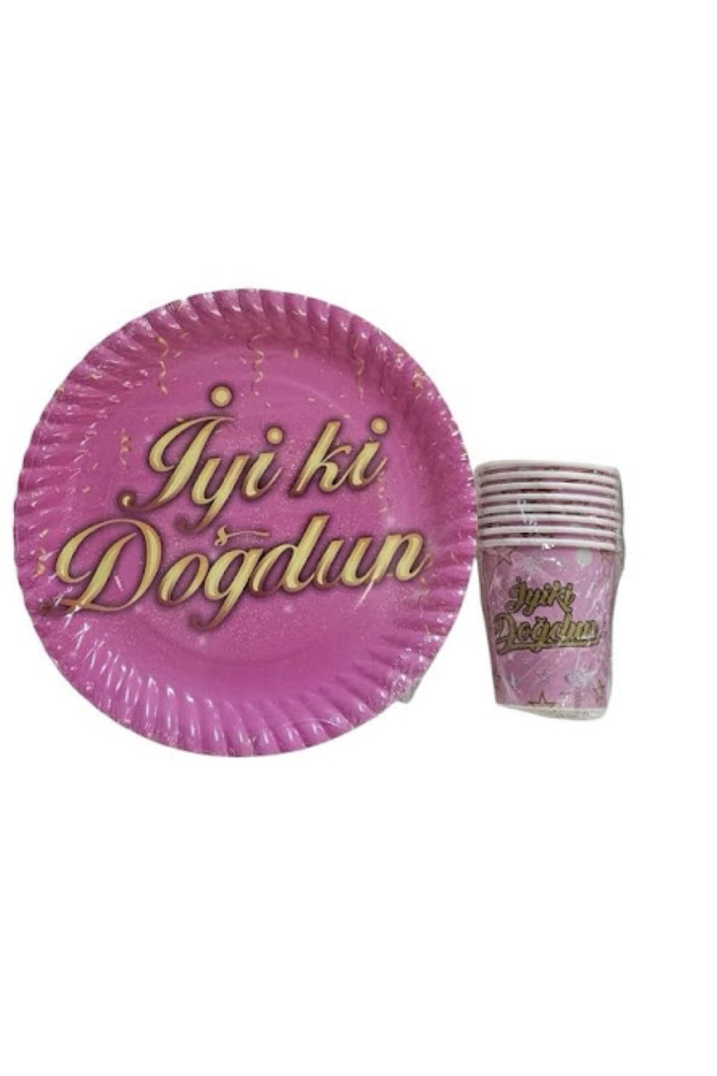 Pembe İyi ki Doğdun Karton Tabak ve Bardak Seti