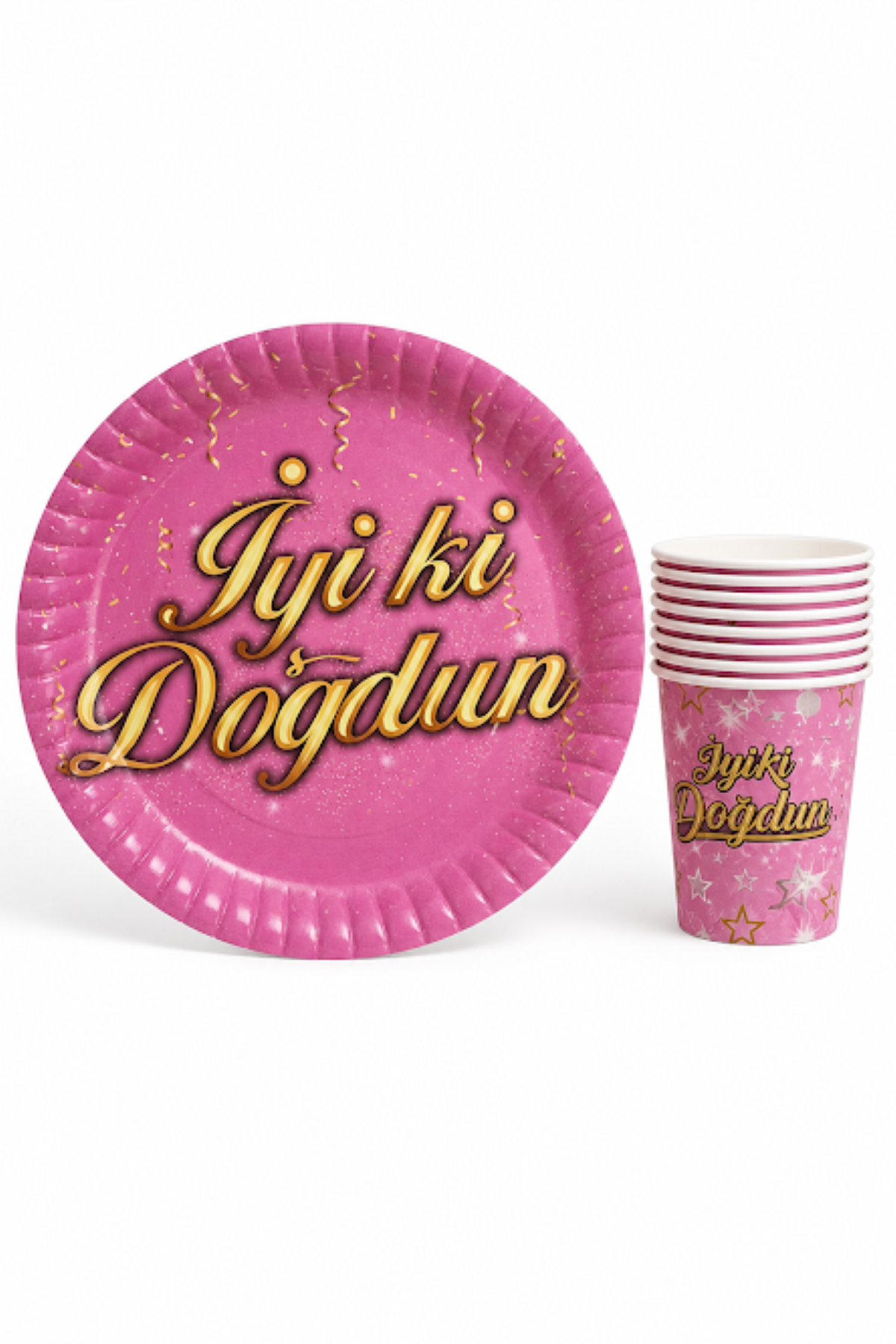 Pembe İyi ki Doğdun Karton Tabak ve Bardak Seti